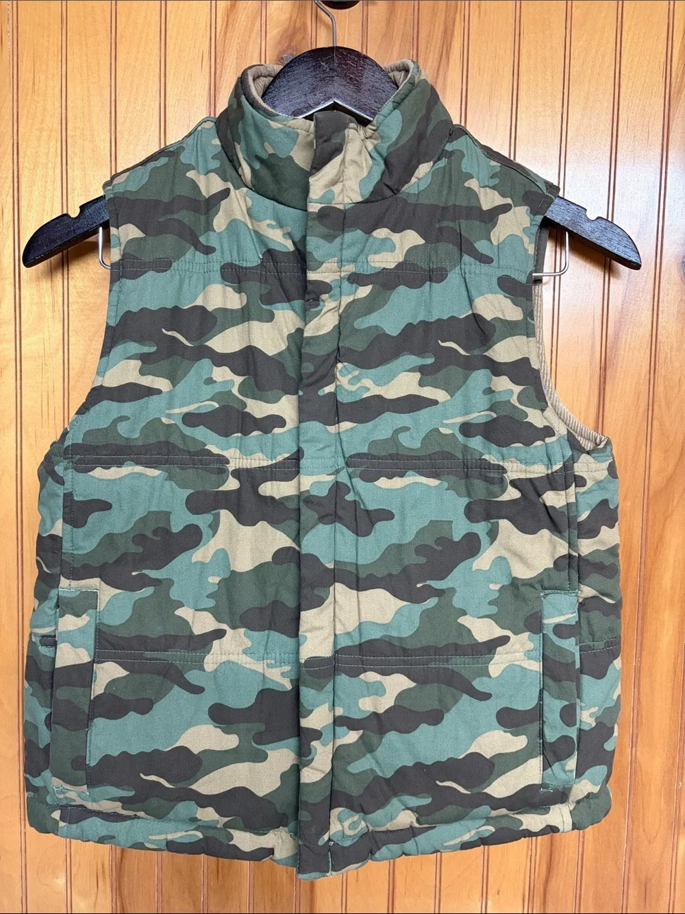 OshKosh Bgosh Reversible Corduroy Camo Puffer Vest Western Yoke Retro Kids Sz 8